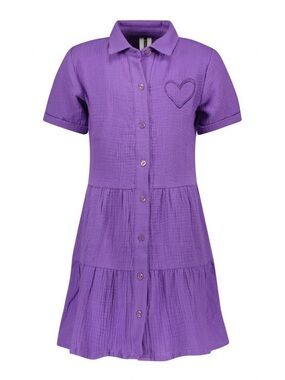 Girls' Purple Short-Sleeve Button-Front Tiered Chiffon Dress with Heart Detail